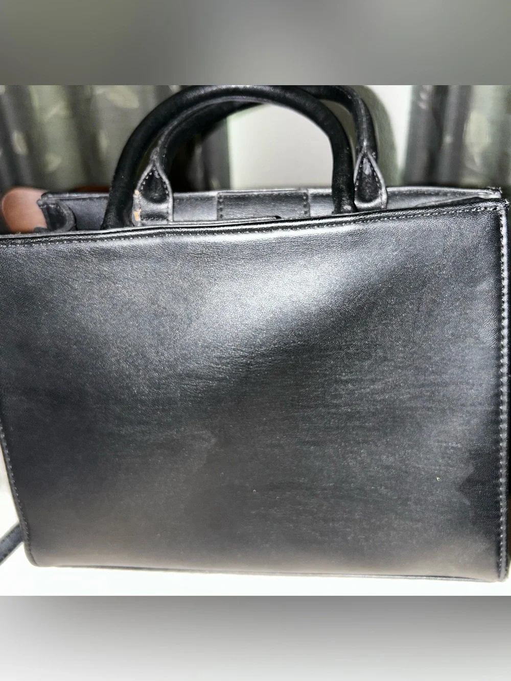 Black Quilted Top-Handle Tote with Gold Chain Accent